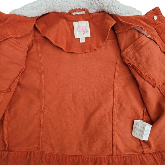 GB Girls Corduroy Jacket Size Small Orange White Sherpa - Picture 5 of 7